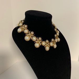 Vintage “Dauplaise” Gold Tone Faux Pearl with Crystal Stones 17” Necklace